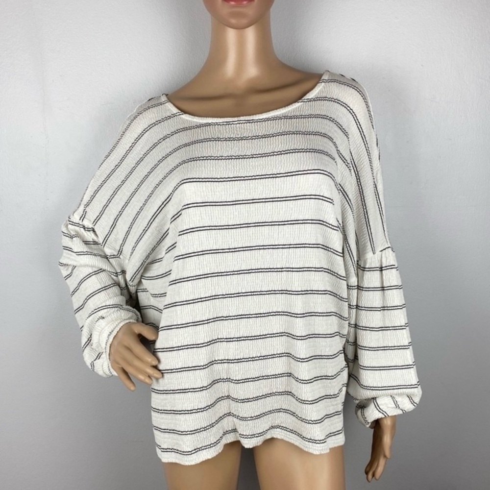 NEW FRENCH CONNECTION STRIPED BALLOON SLEEVE TOP - Picture 2 of 8